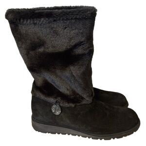 Stuart Weitzman Black Winter Suede Boots with Faux Fur Size 7